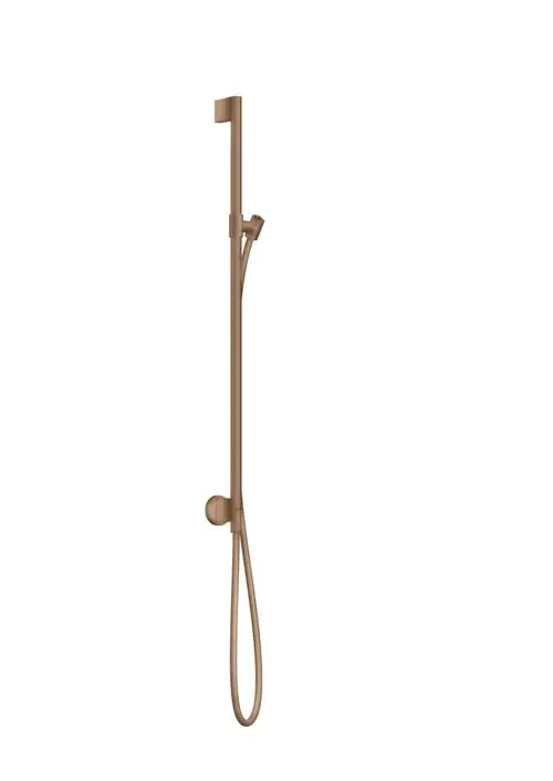 Brausestange mit Wandanschluss und Brauseschlauch in gebürstetem Rotgold, montiert an der Wand, hergestellt von AXOR.